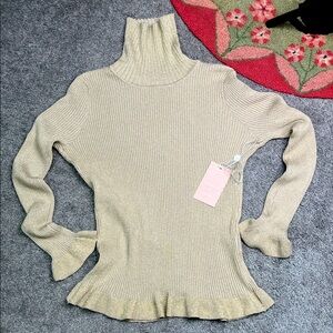 Gold Metallic Turtleneck Sweater NWT Large